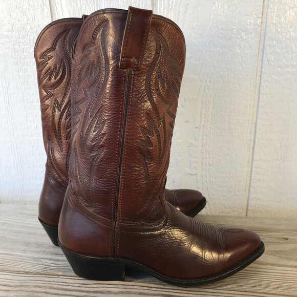 Heritage West Mens Mahogany Brown Leather Western Dress Boots 10 EE 1301 USA - Picture 3 of 13